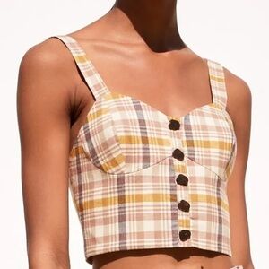 Hot Picks🔥ZARA Mustard Blush Plaid Sweetheart Crop Top, Size S, Cottagecore